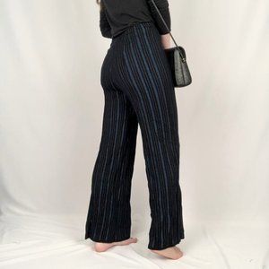 French Chacok Merino Wool Knit Ultra High Rise Striped Long Disco Flared Pants